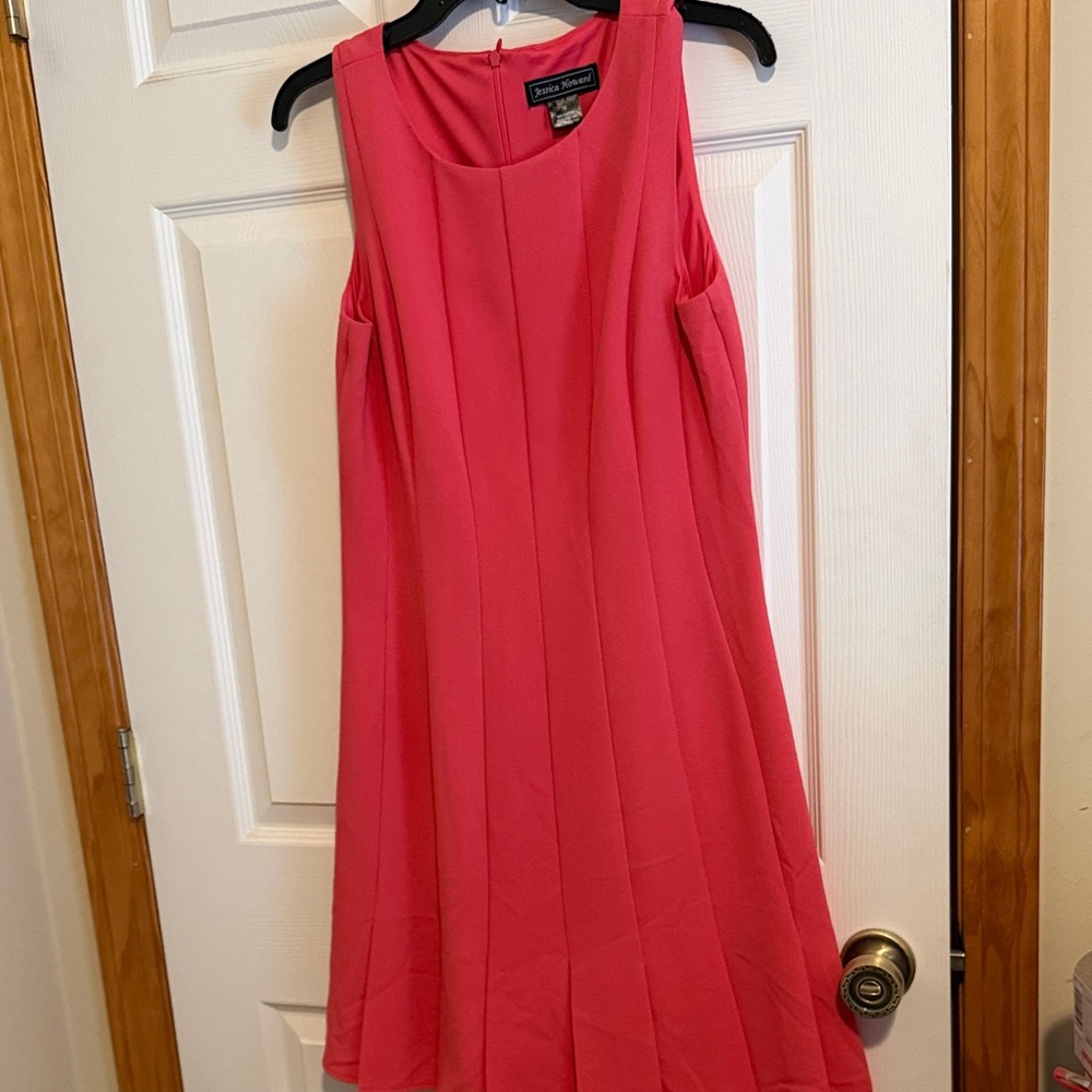 Jessica Howard Coral-Pink Sleeveless Midi A-Line Dress